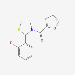 molecular formula C14H12FNO2S B2432054 [2-(2-Fluorophenyl)-1,3-thiazolidin-3-yl]-(furan-2-yl)methanone CAS No. 1008428-64-5