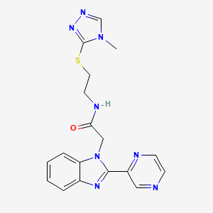 molecular formula C18H18N8OS B2432070 N-(2-((4-methyl-4H-1,2,4-triazol-3-yl)thio)ethyl)-2-(2-(pyrazin-2-yl)-1H-benzo[d]imidazol-1-yl)acetamide CAS No. 1203386-39-3