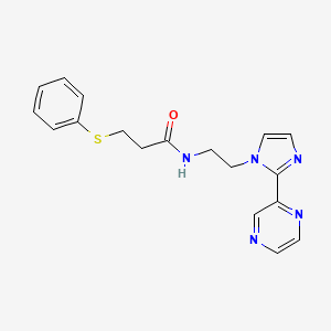molecular formula C18H19N5OS B2432072 3-(phenylthio)-N-(2-(2-(pyrazin-2-yl)-1H-imidazol-1-yl)ethyl)propanamide CAS No. 2034234-30-3