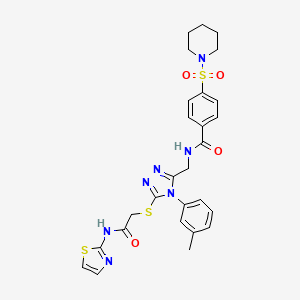 N-((5-((2-oxo-2-(thiazol-2-ylamino)ethyl)thio)-4-(m-tolyl)-4H-1,2,4-triazol-3-yl)methyl)-4-(piperidin-1-ylsulfonyl)benzamide