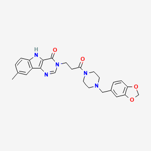 molecular formula C26H27N5O4 B2432086 3-(3-(4-(benzo[d][1,3]dioxol-5-ylmethyl)piperazin-1-yl)-3-oxopropyl)-8-methyl-3H-pyrimido[5,4-b]indol-4(5H)-one CAS No. 1105213-10-2
