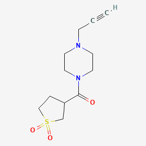 molecular formula C12H18N2O3S B2432133 3-[4-(Prop-2-yn-1-yl)piperazine-1-carbonyl]-1lambda6-thiolane-1,1-dione CAS No. 1808531-94-3