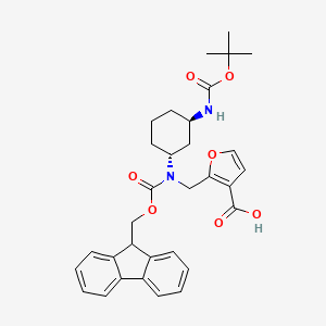 2-[[9H-Fluoren-9-ylmethoxycarbonyl-[(1R,3R)-3-[(2-methylpropan-2-yl)oxycarbonylamino]cyclohexyl]amino]methyl]furan-3-carboxylic acid