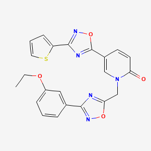 molecular formula C22H17N5O4S B2432155 1-((3-(3-ethoxyphenyl)-1,2,4-oxadiazol-5-yl)methyl)-5-(3-(thiophen-2-yl)-1,2,4-oxadiazol-5-yl)pyridin-2(1H)-one CAS No. 1396710-65-8