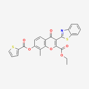molecular formula C25H17NO6S2 B2432182 Ethyl 3-(1,3-benzothiazol-2-yl)-8-methyl-4-oxo-7-(thiophene-2-carbonyloxy)chromene-2-carboxylate CAS No. 610759-52-9