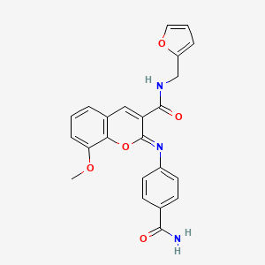 (2Z)-2-[(4-carbamoylphenyl)imino]-N-(furan-2-ylmethyl)-8-methoxy-2H-chromene-3-carboxamide