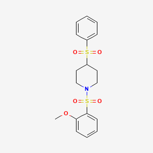 molecular formula C18H21NO5S2 B2432199 1-((2-Methoxyphenyl)sulfonyl)-4-(phenylsulfonyl)piperidine CAS No. 1448063-75-9