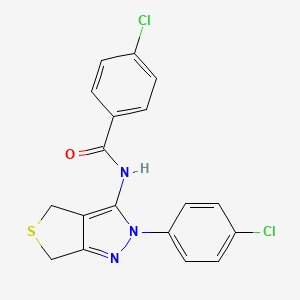 molecular formula C18H13Cl2N3OS B2432240 4-chloro-N-(2-(4-chlorophenyl)-4,6-dihydro-2H-thieno[3,4-c]pyrazol-3-yl)benzamide CAS No. 392253-44-0