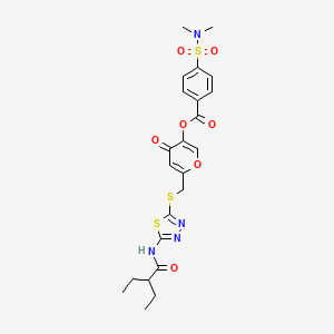 molecular formula C23H26N4O7S3 B2432277 6-(((5-(2-ethylbutanamido)-1,3,4-thiadiazol-2-yl)thio)methyl)-4-oxo-4H-pyran-3-yl 4-(N,N-dimethylsulfamoyl)benzoate CAS No. 877642-27-8