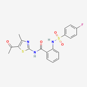 molecular formula C19H16FN3O4S2 B2432323 N-(5-乙酰基-4-甲基噻唑-2-基)-2-(4-氟苯磺酰胺)苯甲酰胺 CAS No. 898465-87-7