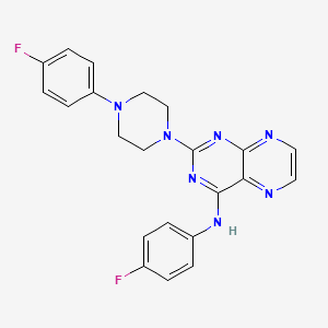 molecular formula C22H19F2N7 B2432341 N-(4-氟苯基)-2-[4-(4-氟苯基)哌嗪-1-基]蝶啶-4-胺 CAS No. 946288-87-5