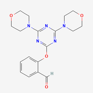 molecular formula C18H21N5O4 B2432347 2-{[4,6-Di(morpholin-4-yl)-1,3,5-triazin-2-yl]oxy}benzaldehyde CAS No. 591223-70-0