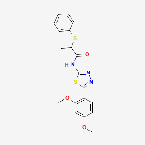 molecular formula C19H19N3O3S2 B2432351 N-(5-(2,4-二甲氧基苯基)-1,3,4-噻二唑-2-基)-2-(苯硫基)丙酰胺 CAS No. 394235-98-4