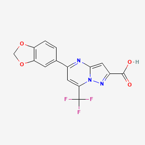 molecular formula C15H8F3N3O4 B2432365 5-Benzo[1,3]dioxol-5-yl-7-trifluoromethyl-pyrazolo[1,5-a]pyrimidine-2-carboxylic acid CAS No. 332375-43-6
