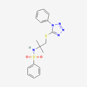molecular formula C17H19N5O2S2 B2432372 N-[2-methyl-1-(1-phenyltetrazol-5-yl)sulfanylpropan-2-yl]benzenesulfonamide CAS No. 831211-59-7
