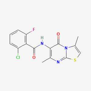 molecular formula C15H11ClFN3O2S B2432378 2-氯-N-(3,7-二甲基-5-氧代-5H-噻唑并[3,2-a]嘧啶-6-基)-6-氟苯甲酰胺 CAS No. 946305-59-5