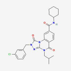 molecular formula C27H30ClN5O3 B2432384 N-cyclohexyl-4-isobutyl-2-(3-chlorobenzyl)-1,5-dioxo-1,2,4,5-tétrahydro-[1,2,4]triazolo[4,3-a]quinazoline-8-carboxamide CAS No. 1223820-63-0