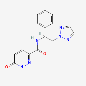 molecular formula C16H16N6O2 B2432391 1-甲基-6-氧代-N-(1-苯基-2-(2H-1,2,3-三唑-2-基)乙基)-1,6-二氢哒嗪-3-甲酰胺 CAS No. 2034438-35-0