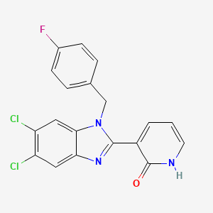 molecular formula C19H12Cl2FN3O B2432396 3-[5,6-dichloro-1-(4-fluorobenzyl)-1H-1,3-benzimidazol-2-yl]-2(1H)-pyridinone CAS No. 338774-29-1
