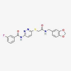 N-(6-((2-((benzo[d][1,3]dioxol-5-ylmethyl)amino)-2-oxoethyl)thio)pyridazin-3-yl)-3-fluorobenzamide