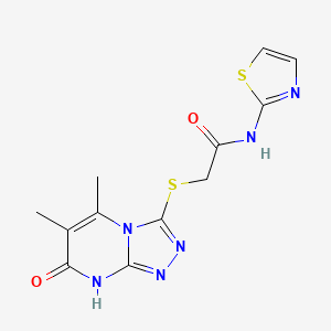 molecular formula C12H12N6O2S2 B2432427 2-((5,6-dimethyl-7-oxo-7,8-dihydro-[1,2,4]triazolo[4,3-a]pyrimidin-3-yl)thio)-N-(thiazol-2-yl)acetamide CAS No. 891131-82-1