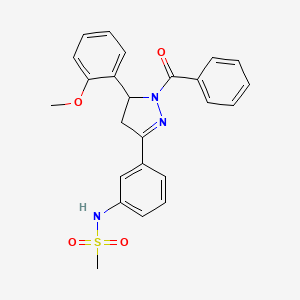 molecular formula C24H23N3O4S B2432441 N-(3-(1-benzoyl-5-(2-methoxyphenyl)-4,5-dihydro-1H-pyrazol-3-yl)phenyl)methanesulfonamide CAS No. 852141-76-5