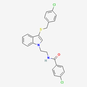 4-chloro-N-[2-[3-[(4-chlorophenyl)methylsulfanyl]indol-1-yl]ethyl]benzamide