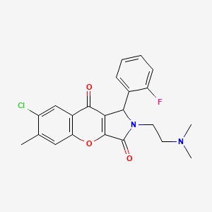 molecular formula C22H20ClFN2O3 B2432455 7-Chloro-2-(2-(dimethylamino)ethyl)-1-(2-fluorophenyl)-6-methyl-1,2-dihydrochromeno[2,3-c]pyrrole-3,9-dione CAS No. 886141-95-3