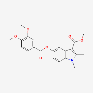 molecular formula C21H21NO6 B2432473 3-(Methoxycarbonyl)-1,2-dimethylindol-5-yl 3,4-dimethoxybenzoate CAS No. 844648-92-6