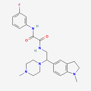 molecular formula C24H30FN5O2 B2432483 N1-(3-fluorophenyl)-N2-(2-(1-methylindolin-5-yl)-2-(4-methylpiperazin-1-yl)ethyl)oxalamide CAS No. 922557-74-2