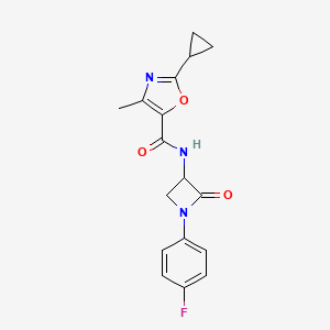 molecular formula C17H16FN3O3 B2432491 2-Cyclopropyl-N-[1-(4-fluorophenyl)-2-oxoazetidin-3-yl]-4-methyl-1,3-oxazole-5-carboxamide CAS No. 2223750-44-3