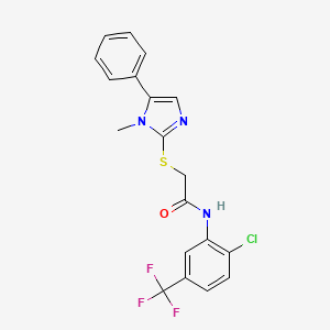 molecular formula C19H15ClF3N3OS B2432495 N-(2-氯-5-(三氟甲基)苯基)-2-((1-甲基-5-苯基-1H-咪唑-2-基)硫代)乙酰胺 CAS No. 505050-35-1