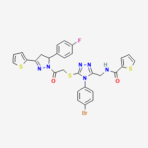 N-[[4-(4-bromophenyl)-5-[2-[3-(4-fluorophenyl)-5-thiophen-2-yl-3,4-dihydropyrazol-2-yl]-2-oxoethyl]sulfanyl-1,2,4-triazol-3-yl]methyl]thiophene-2-carboxamide