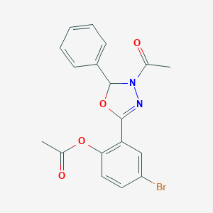molecular formula C18H15BrN2O4 B243251 2-(4-Acetyl-5-phenyl-4,5-dihydro-1,3,4-oxadiazol-2-yl)-4-bromophenyl acetate 