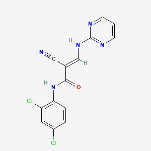 molecular formula C14H9Cl2N5O B2432510 (E)-2-cyano-N-(2,4-dichlorophenyl)-3-(pyrimidin-2-ylamino)prop-2-enamide CAS No. 1024831-06-8