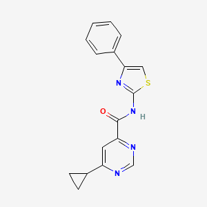 molecular formula C17H14N4OS B2432516 6-Cyclopropyl-N-(4-phenyl-1,3-thiazol-2-yl)pyrimidine-4-carboxamide CAS No. 2415464-14-9