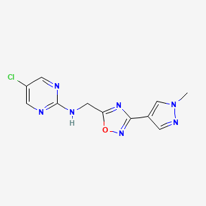 molecular formula C11H10ClN7O B2432527 5-chloro-N-((3-(1-methyl-1H-pyrazol-4-yl)-1,2,4-oxadiazol-5-yl)methyl)pyrimidin-2-amine CAS No. 2034521-89-4