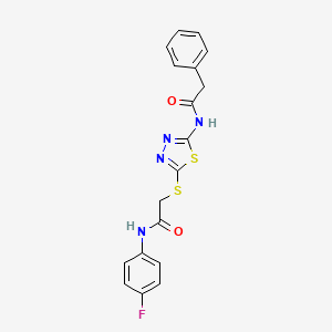 molecular formula C18H15FN4O2S2 B2432530 N-(4-fluorophenyl)-2-((5-(2-phenylacetamido)-1,3,4-thiadiazol-2-yl)thio)acetamide CAS No. 392297-42-6