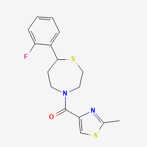 molecular formula C16H17FN2OS2 B2432552 (7-(2-Fluorophenyl)-1,4-thiazepan-4-yl)(2-methylthiazol-4-yl)methanone CAS No. 1705888-25-0