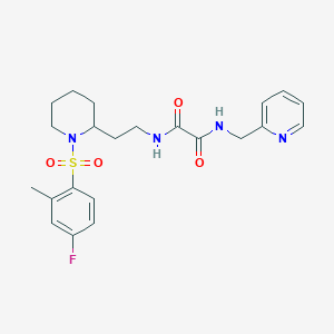 molecular formula C22H27FN4O4S B2432554 N1-(2-(1-((4-fluoro-2-methylphenyl)sulfonyl)piperidin-2-yl)ethyl)-N2-(pyridin-2-ylmethyl)oxalamide CAS No. 898426-93-2