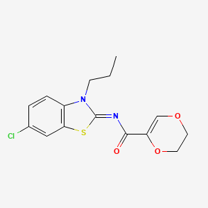 molecular formula C15H15ClN2O3S B2432569 (Z)-N-(6-chloro-3-propylbenzo[d]thiazol-2(3H)-ylidene)-5,6-dihydro-1,4-dioxine-2-carboxamide CAS No. 897497-62-0