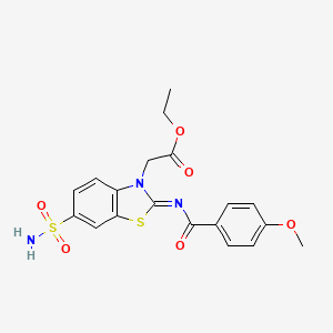 molecular formula C19H19N3O6S2 B2432571 (Z)-2-(2-((4-メトキシベンゾイル)イミノ)-6-スルファモイルベンゾ[d]チアゾール-3(2H)-イル)酢酸エチル CAS No. 865247-60-5