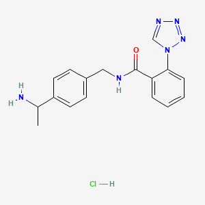molecular formula C17H19ClN6O B2432574 N-[[4-(1-Aminoethyl)phenyl]methyl]-2-(tetrazol-1-yl)benzamide;hydrochloride CAS No. 2416234-72-3