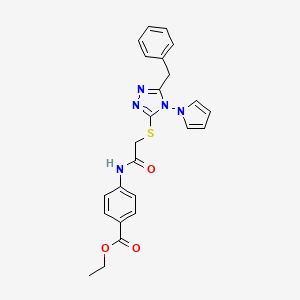 molecular formula C24H23N5O3S B2432575 ethyl 4-[({[5-benzyl-4-(1H-pyrrol-1-yl)-4H-1,2,4-triazol-3-yl]sulfanyl}acetyl)amino]benzoate CAS No. 896304-09-9
