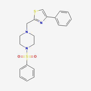 molecular formula C20H21N3O2S2 B2432584 4-Fenil-2-((4-(fenilsulfonil)piperazin-1-il)metil)tiazol CAS No. 1105236-77-8