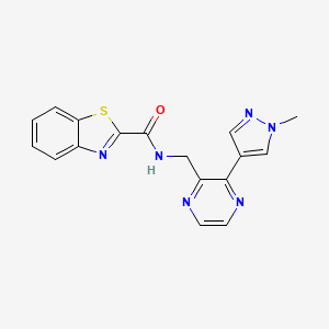 molecular formula C17H14N6OS B2432589 N-((3-(1-methyl-1H-pyrazol-4-yl)pyrazin-2-yl)methyl)benzo[d]thiazole-2-carboxamide CAS No. 2034370-56-2