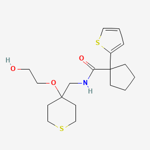N-((4-(2-hydroxyethoxy)tetrahydro-2H-thiopyran-4-yl)methyl)-1-(thiophen-2-yl)cyclopentane-1-carboxamide