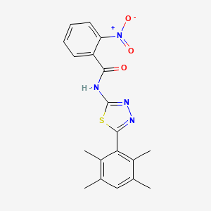 molecular formula C19H18N4O3S B2432614 2-nitro-N-[5-(2,3,5,6-tetramethylphenyl)-1,3,4-thiadiazol-2-yl]benzamide CAS No. 391226-96-3