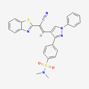 molecular formula C27H21N5O2S2 B2432617 4-{4-[(E)-2-(1,3-苯并噻唑-2-基)-2-氰基乙烯基]-1-苯基-1H-吡唑-3-基}-N,N-二甲基苯磺酰胺 CAS No. 624725-92-4