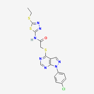 2-((1-(4-chlorophenyl)-1H-pyrazolo[3,4-d]pyrimidin-4-yl)thio)-N-(5-(ethylthio)-1,3,4-thiadiazol-2-yl)acetamide